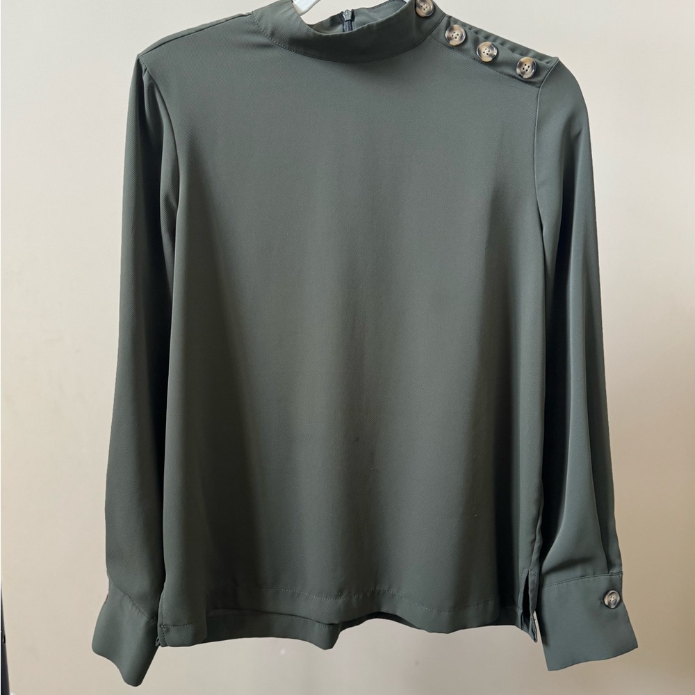 MARBLE Dark Green Blouse with Shoulder Buttons